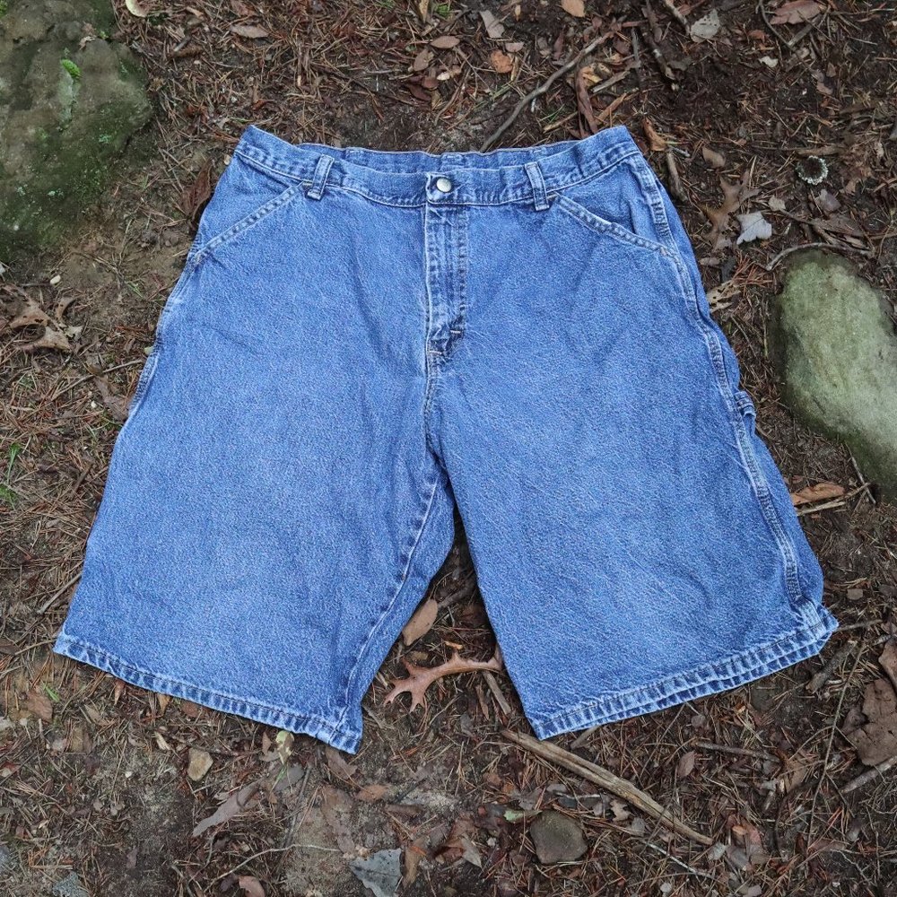 Vintage Wrangler Carpenter Jean Shorts Men's Size 32x12 Stone Wash Blue